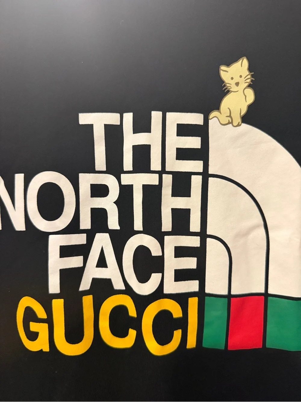 Gucci The North Face Black Logo Short Sleeve Tee with Yellow and Green Accents